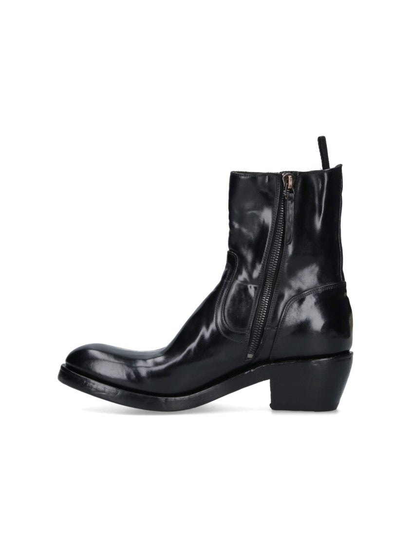 Premiata Calf Leather Ankle Boots With Side Zip Closure And Raised Stitching