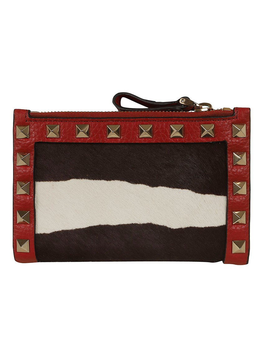 Valentino Garavani Textured Leather And Fur Coin Purse Card Case