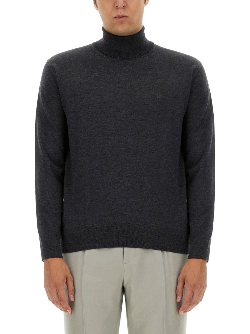 Etro Fitted Grey Wool Turtleneck