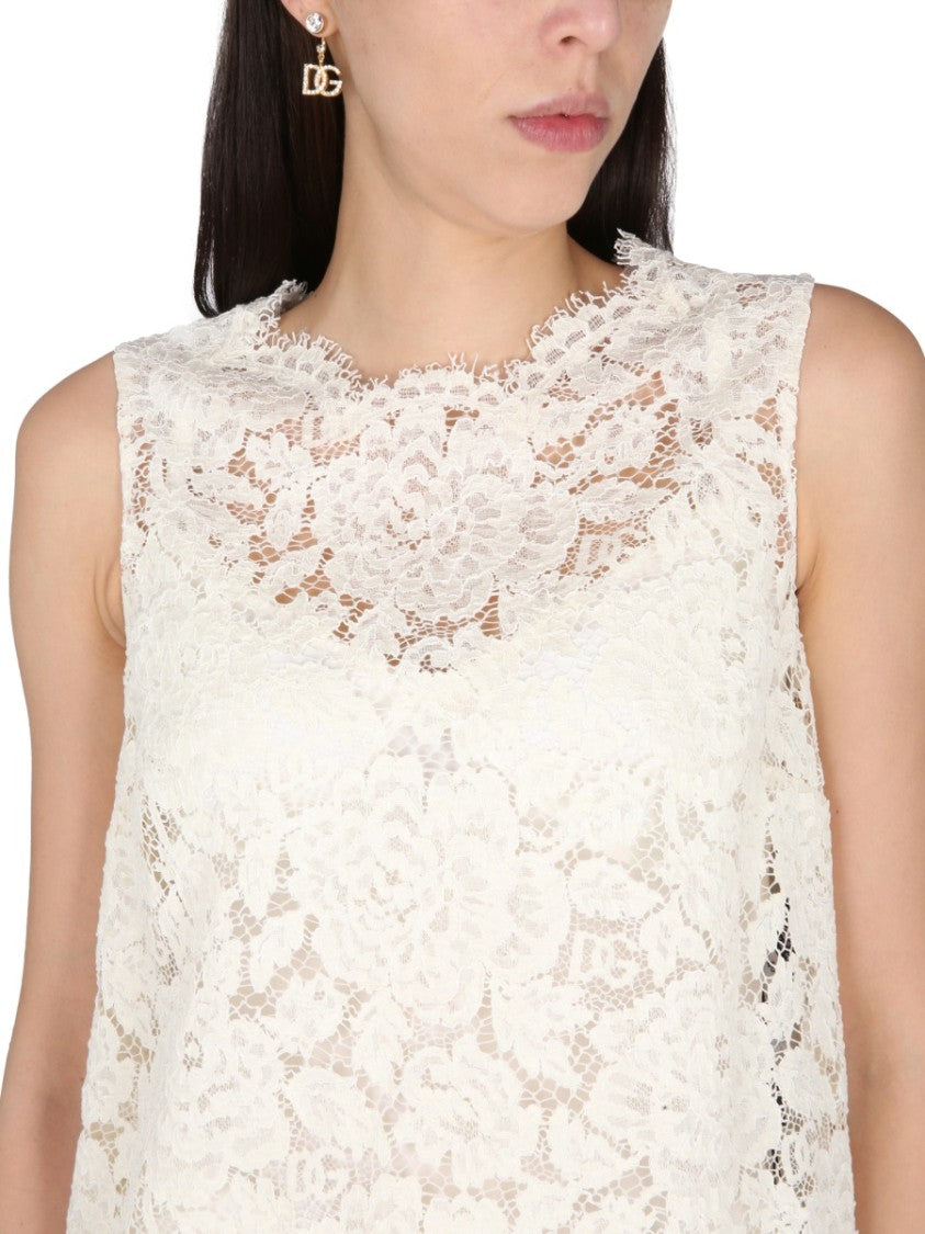 Dolce & Gabbana Logoed Stretch Lace Top