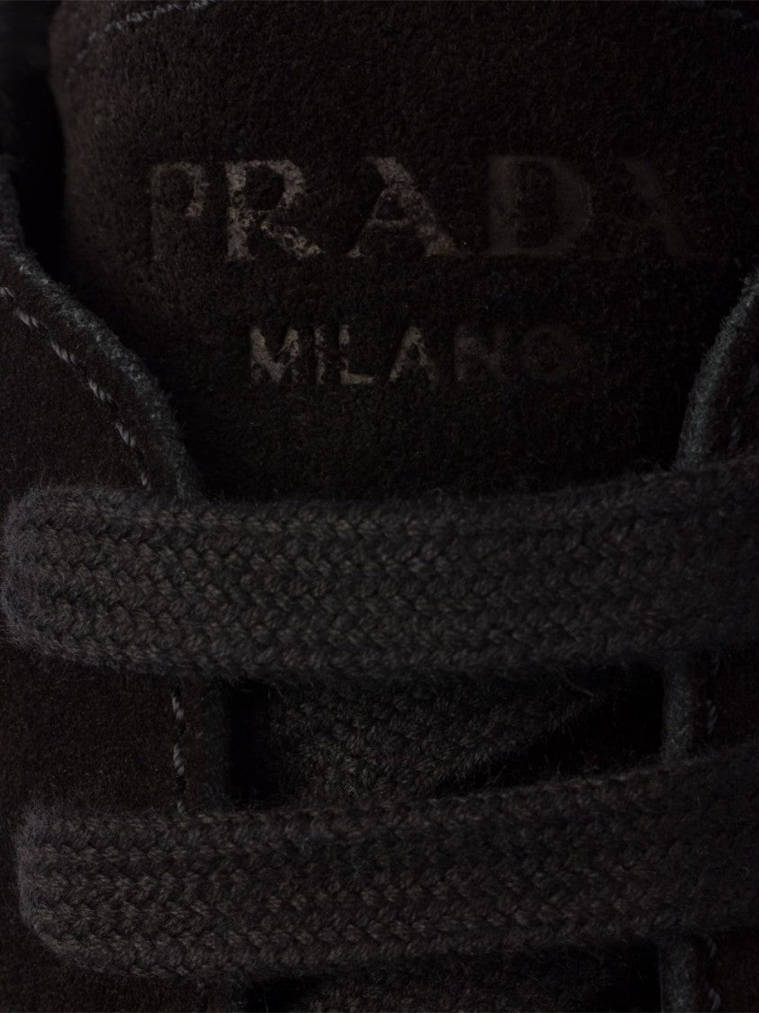 Prada Black Textured Triangular Logo Sneakers