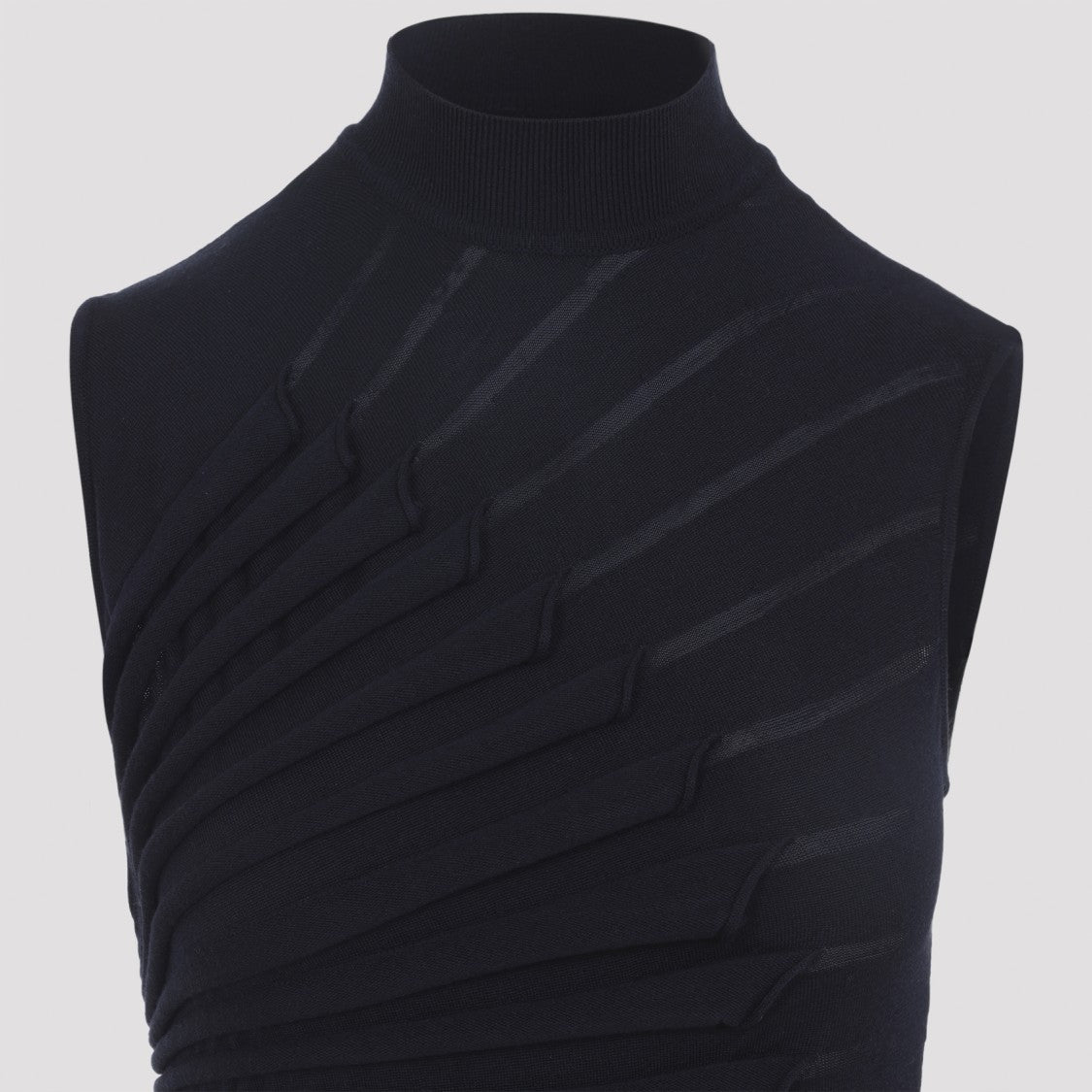 Alaïa Spiral Pleated Midi Dress With High Neckline