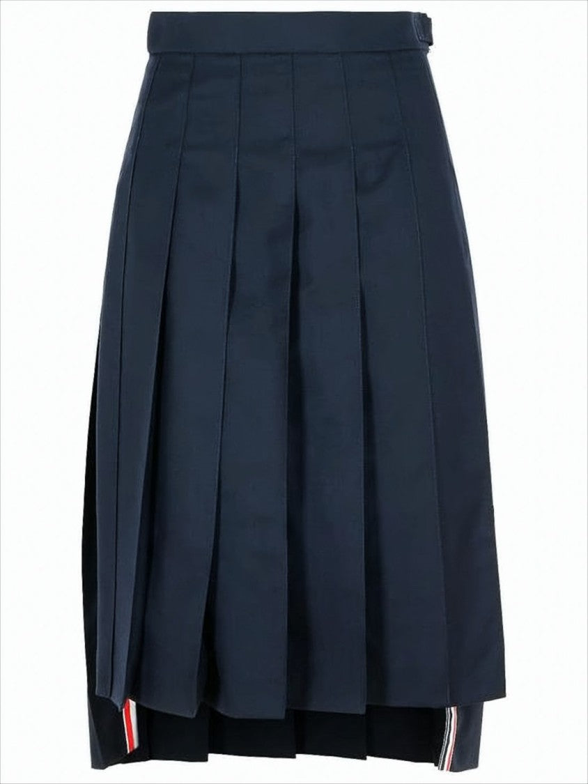 Thom Browne Midi Pleated Skirt With Structured Waistband And Tricolor Accents