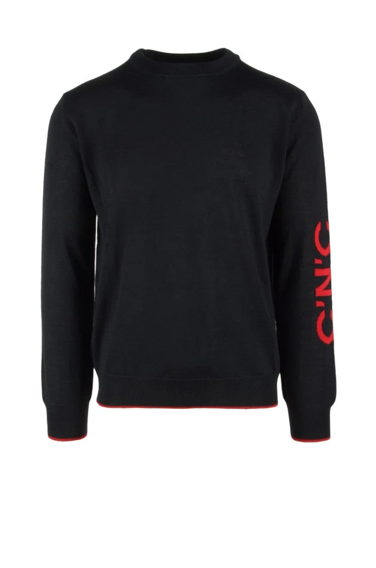 C N C Costume National Black Crewneck Wool-Blend Sweater