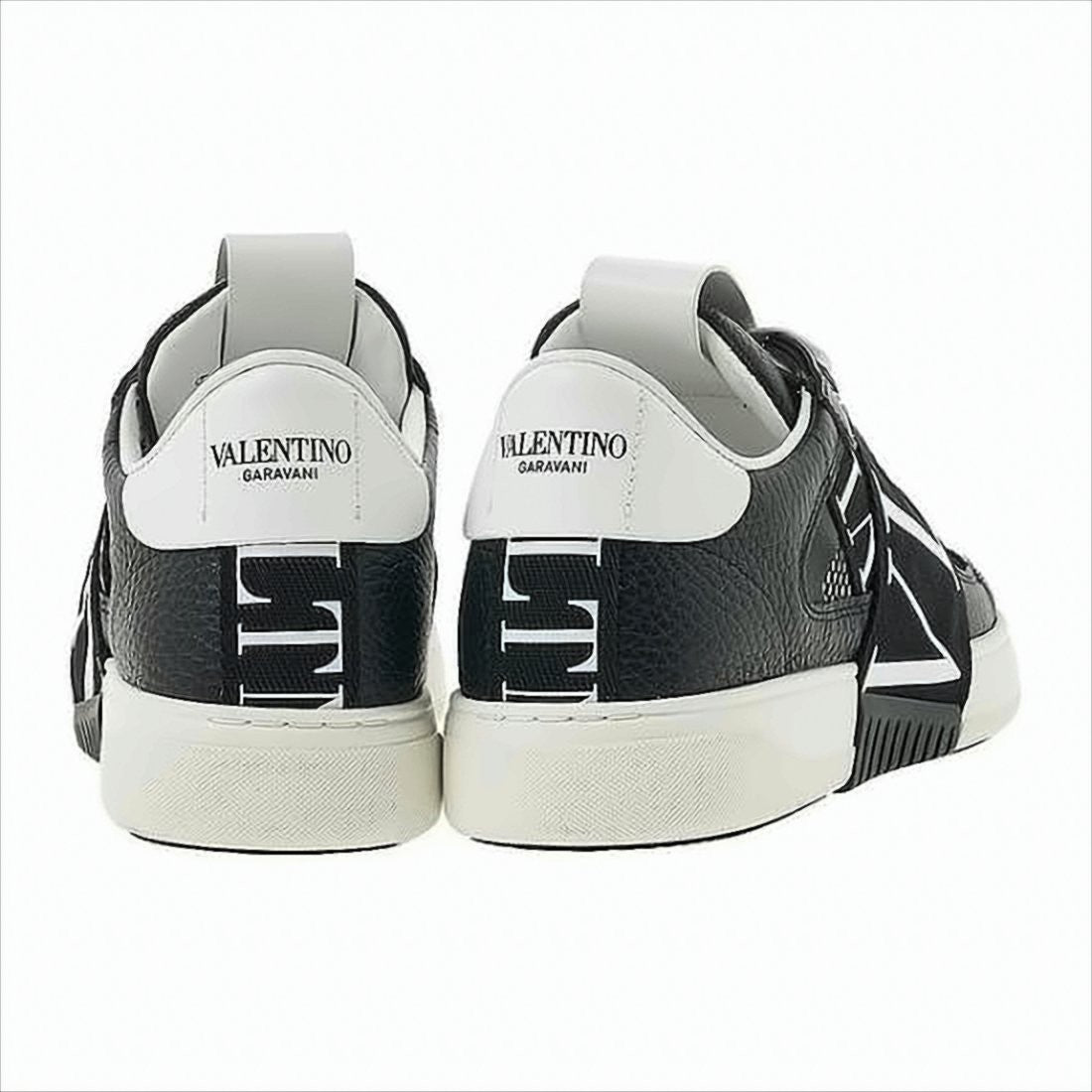 Valentino Garavani Black Textured Calf Leather Sneakers With Mesh Panels