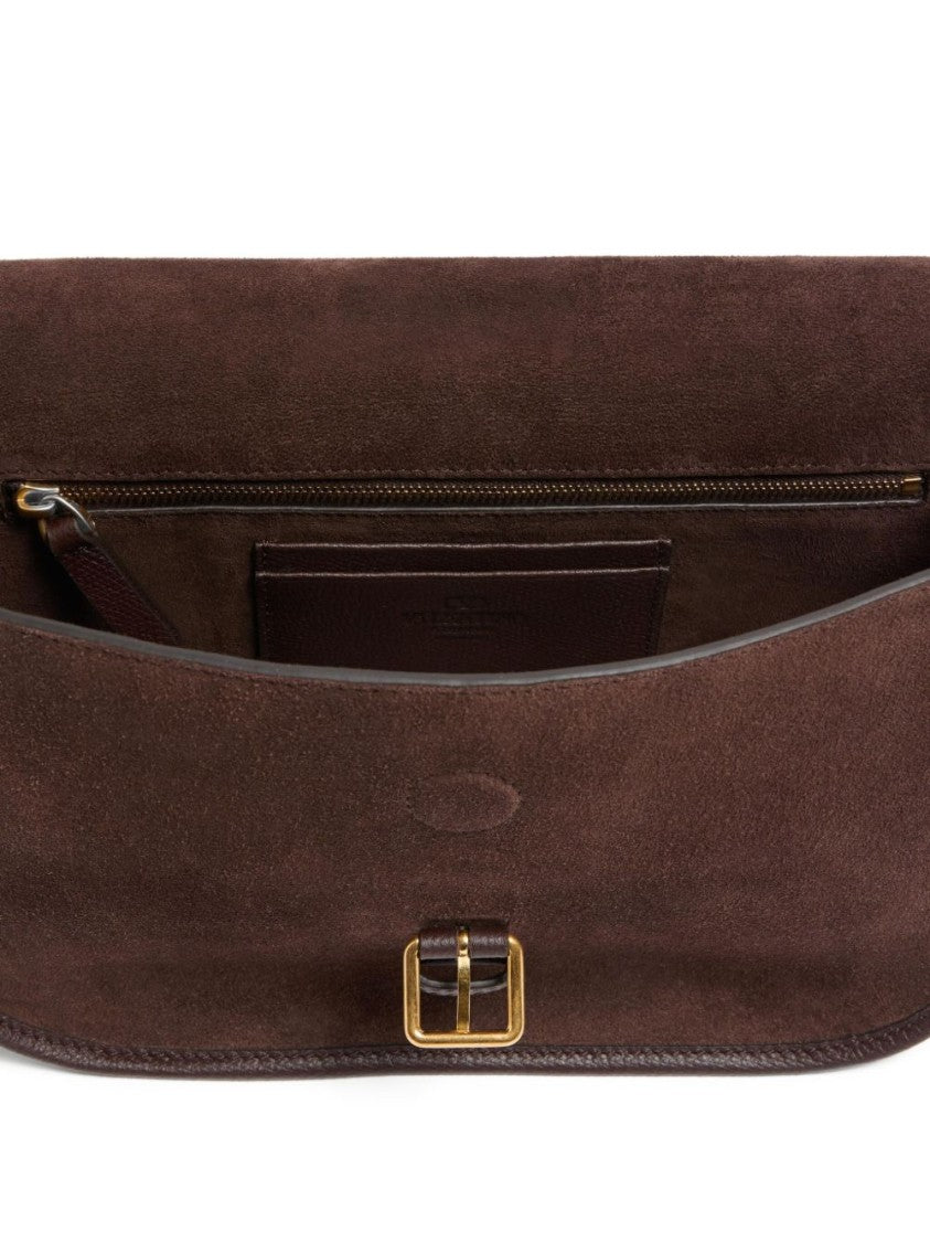 Valentino Garavani Rectangular Crossbody Bag In Brown Suede