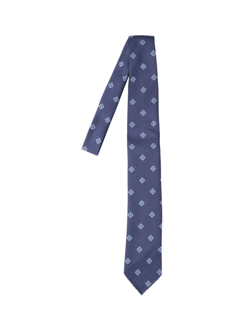 Cesare Attolini Deep Blue Diamond Check Silk Necktie