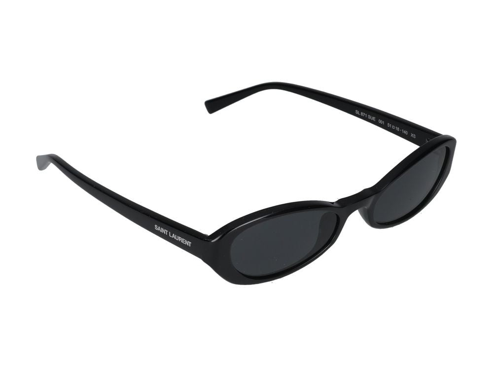 Saint Laurent Black Glossy Finish Rectangular Sunglasses