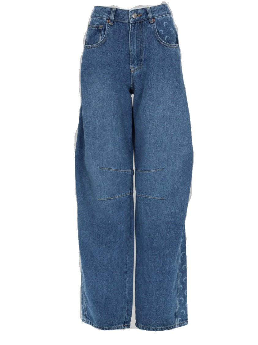 Marine Serre Blue Crescent Moon Organic Denim Jeans