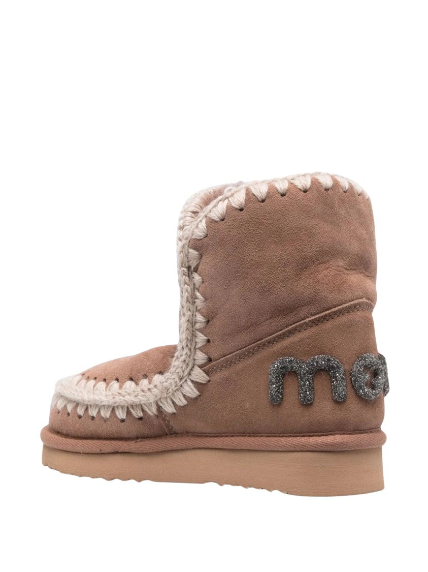 Mou Deep Brown Eskimo 18 Lambskin Rhinestone Slip-On Shoes