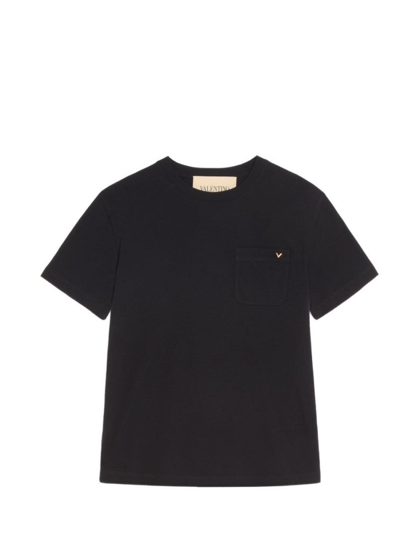 Valentino Garavani Black Cotton Vgold Pocket T-Shirt