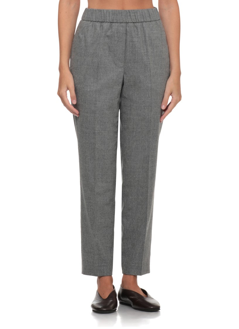 Peserico Straight-Leg Grey Pants With Elastic Waistband And Faux Pockets