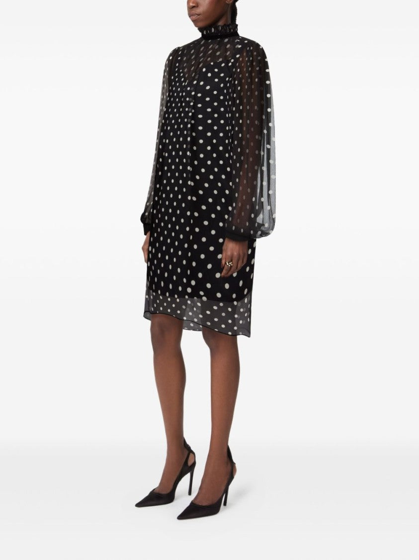 Nina Ricci Black Polka Dot Ruffled High Dress