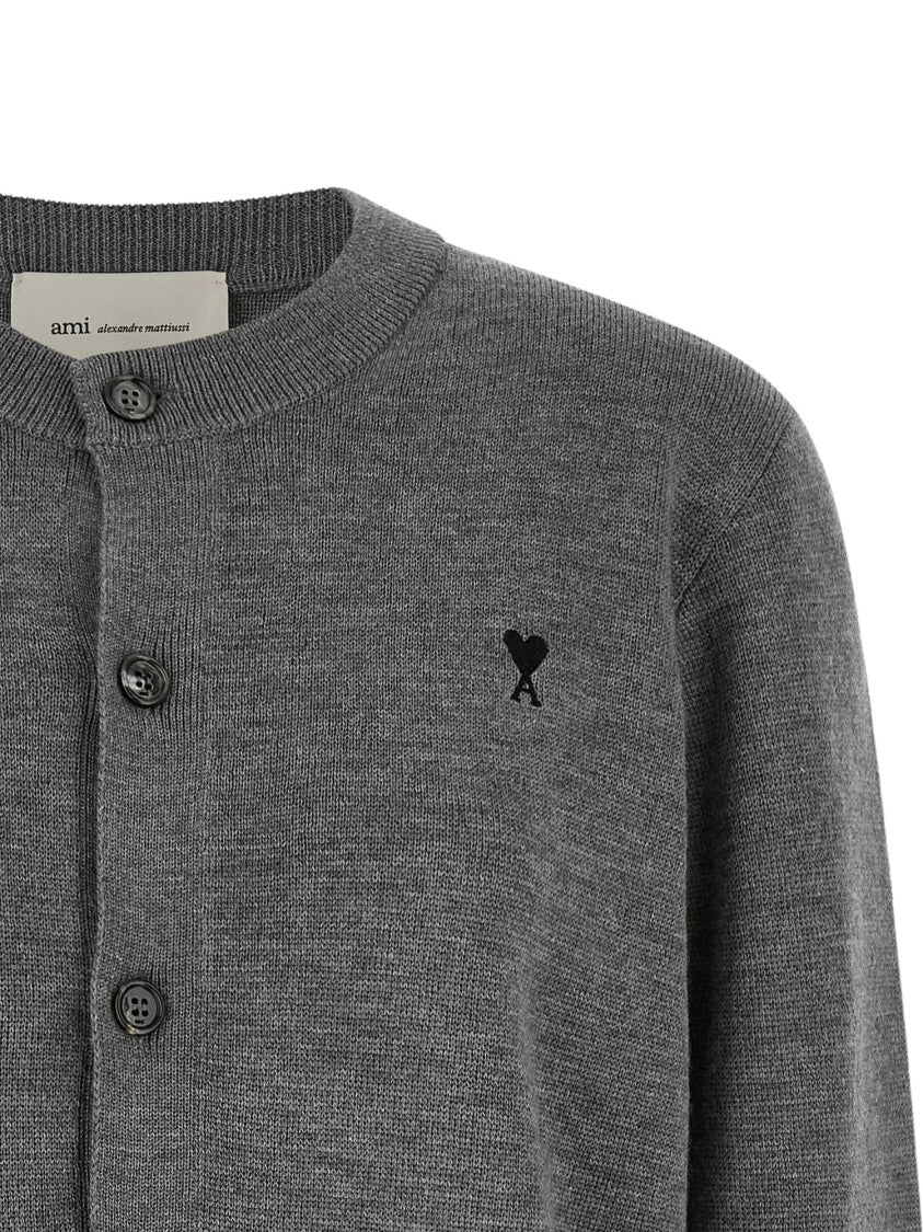 Ami Paris Quota Ami De Coeur Cropped Wool Cardigan