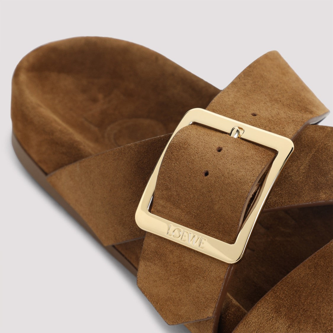 Loewe Ease Bucle Slide Brown Suede Leather Sandals