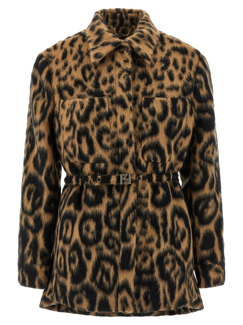 Fendi Animal Print Wool Jacket With Adjustable Waist And Asymmetrical Hem