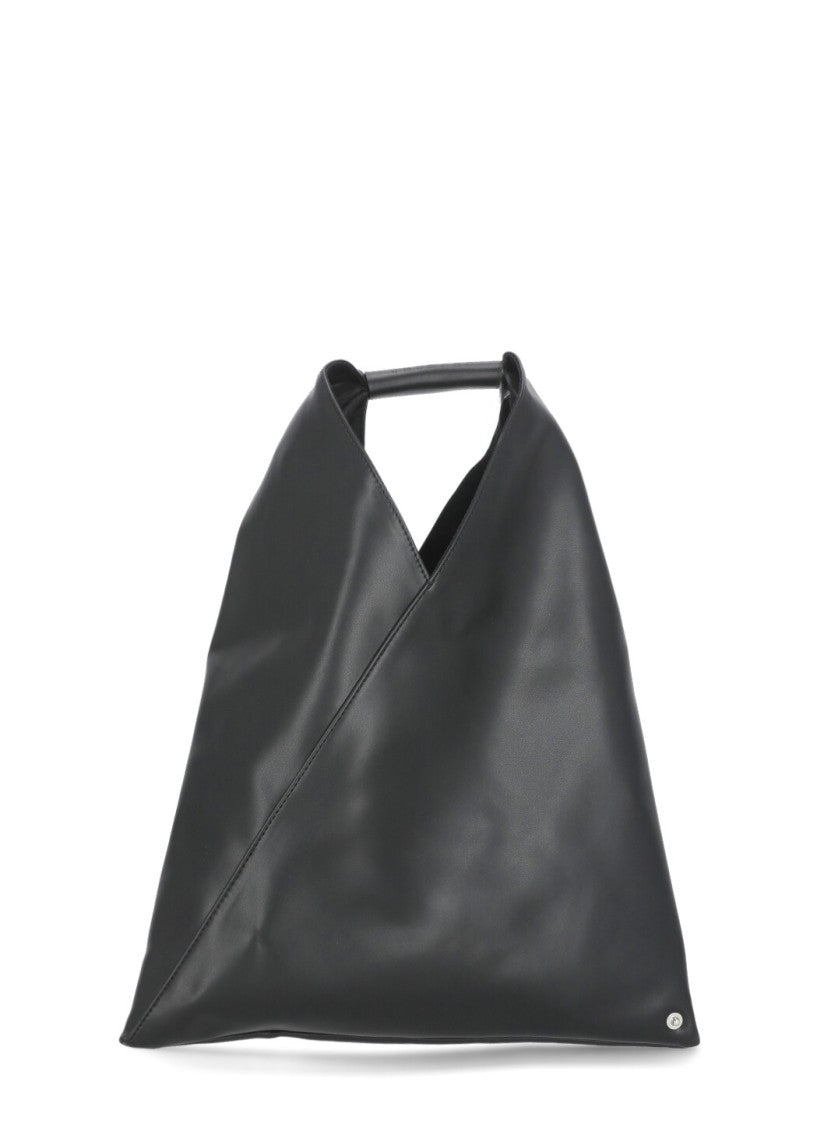 Mm6 By Maison Margiela Triangular Black Handbag With Contrasting Stitching