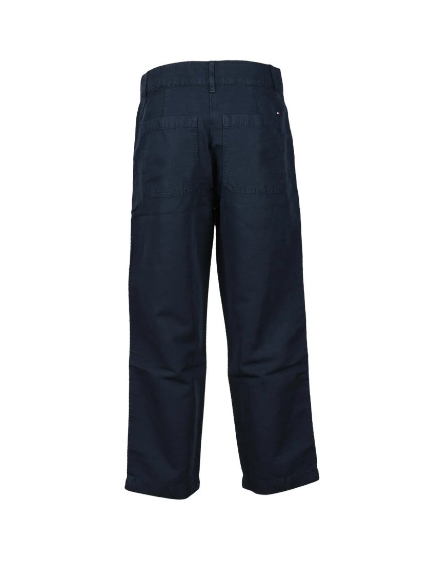 Tommy Hilfiger Cropped Blue Trousers In Cotton-Linen Blend With Functional Pockets