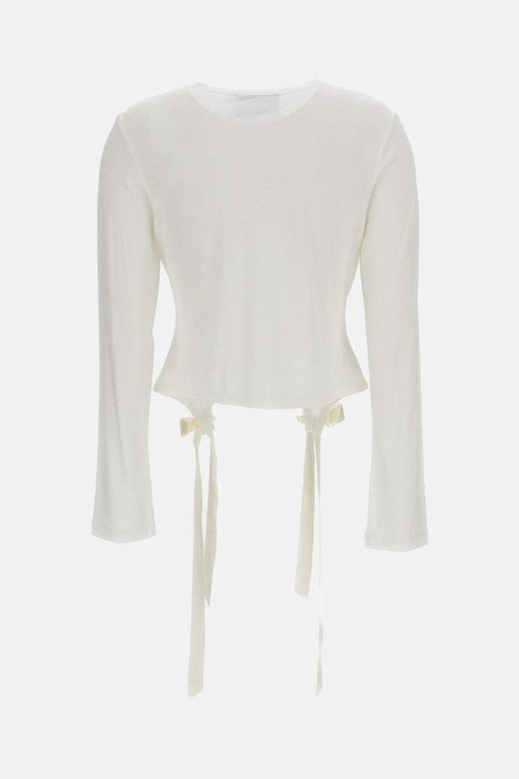 Simone Rocha Cropped Long-Sleeve Top With Satin Bow Tails