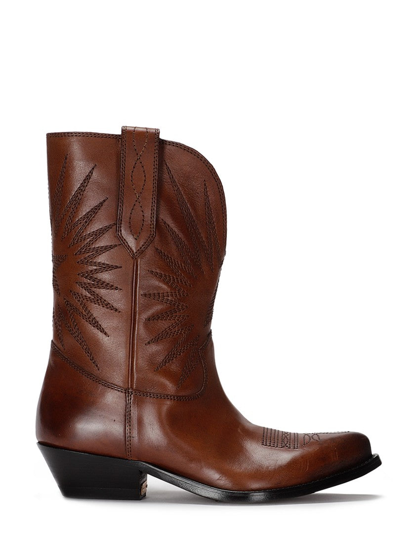 Golden Goose Wish Star Low Boots With Embroideries Leather Upper