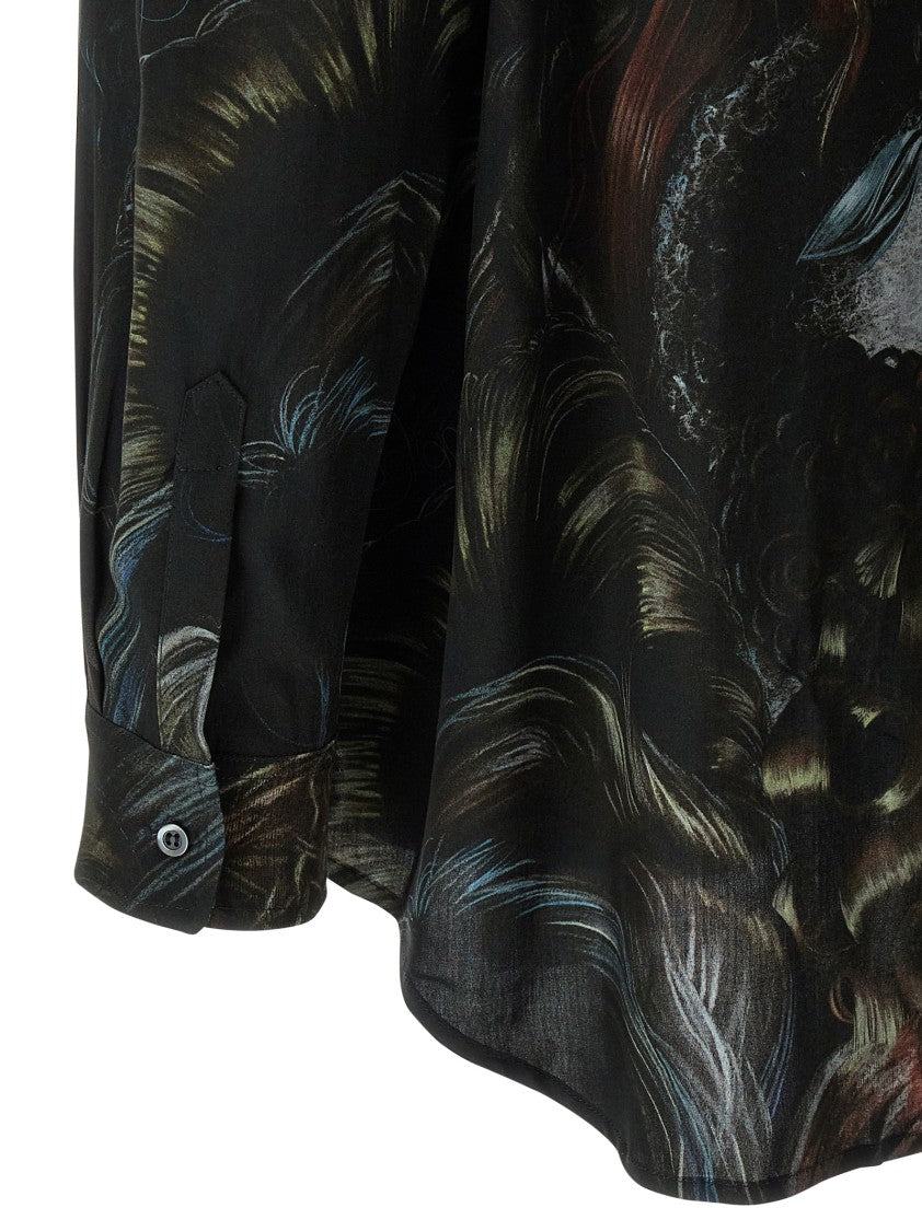 Magliano Wig Motif All-Over Print Shirt With Asymmetric Hem
