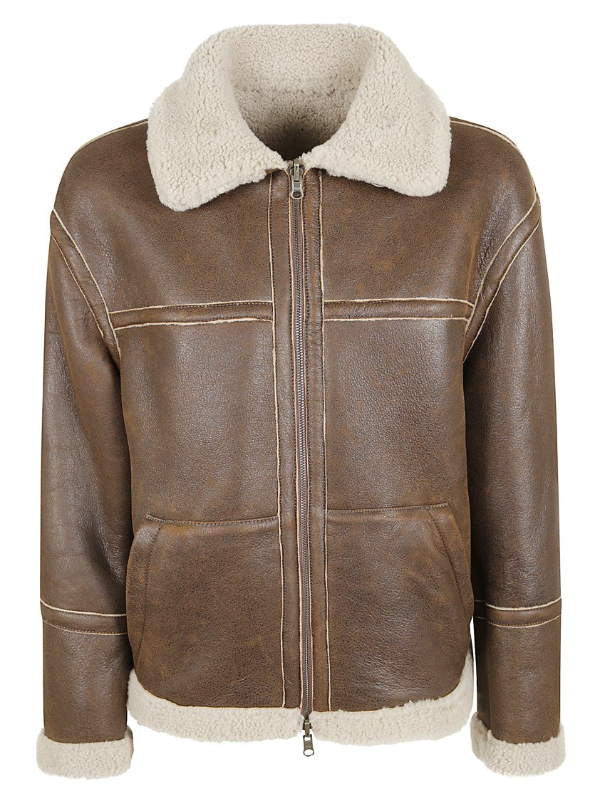Salvatore Santoro Shearling Brown Leather Jacket With Plush Interior