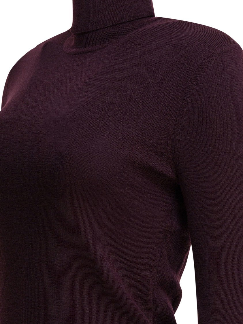 R2w Fitted High Turtleneck Knitwear In Bordeaux