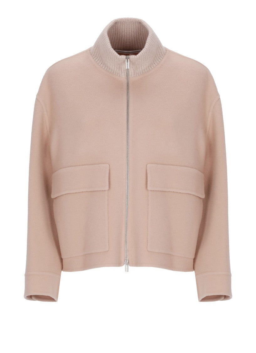 Peserico Cropped Pink Peserico Jacket With Metallic Knit Accents
