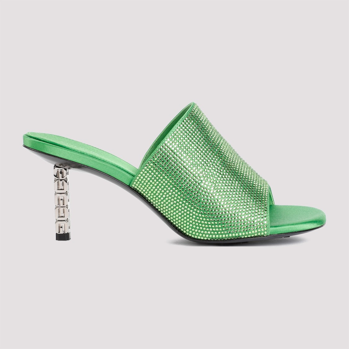 Givenchy Green G Cube Mules In Satin With Strass