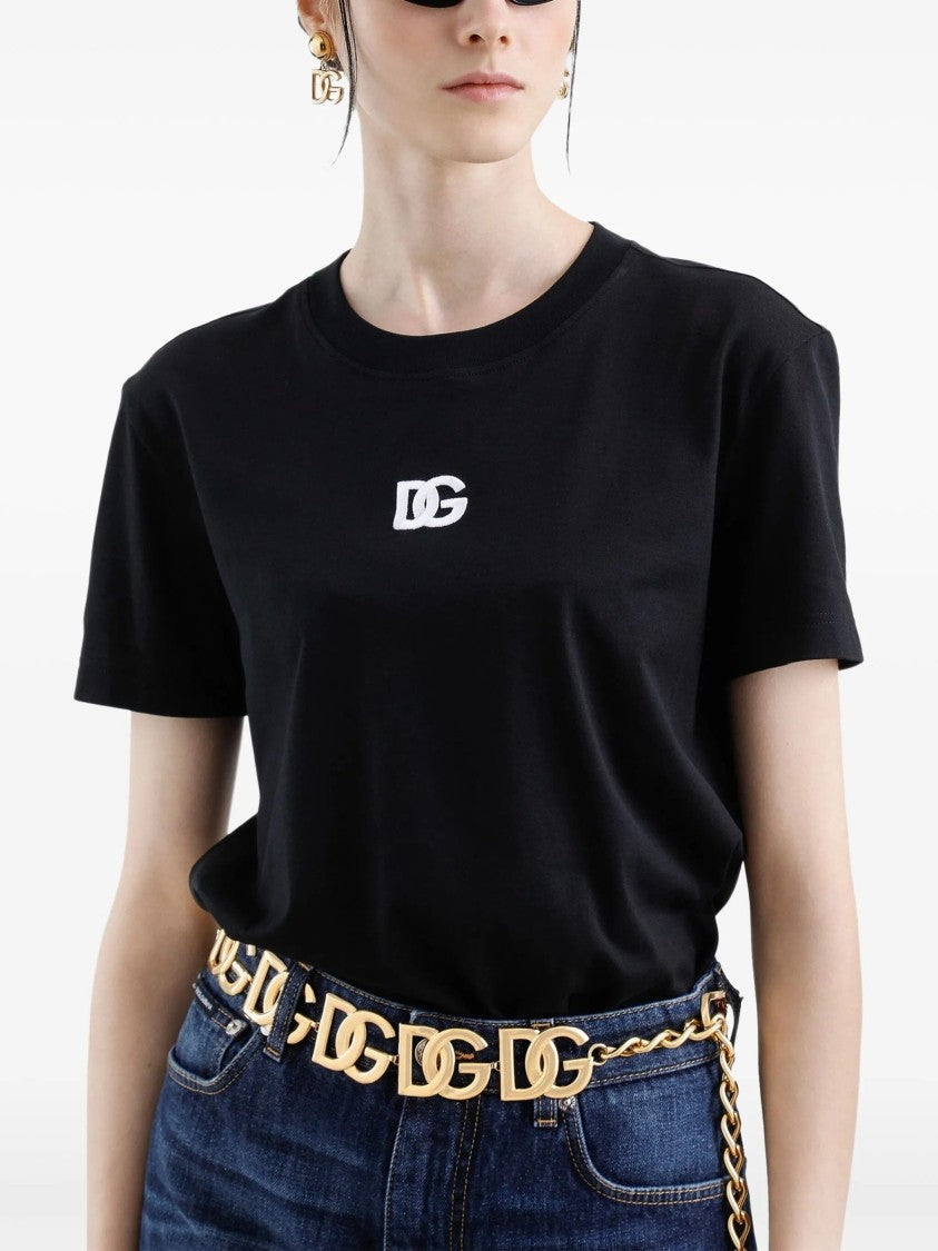 Dolce & Gabbana Black Jersey Cotton White Embroidered T-Shirt