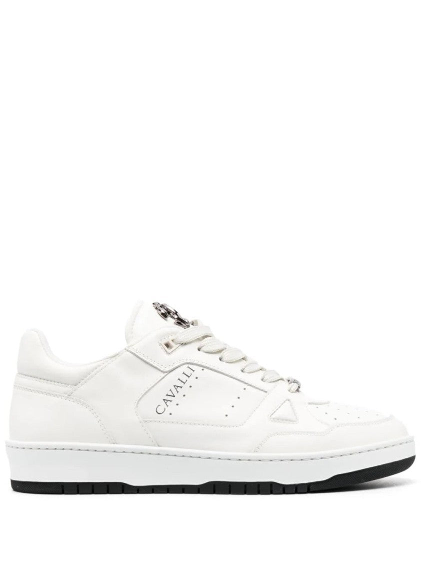 Roberto Cavalli Beige Leather Casual Trainers With Perforated Detailing