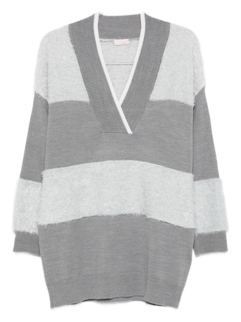 Liu Jo Three-Quarter Sleeve Striped V-Neck Sweater