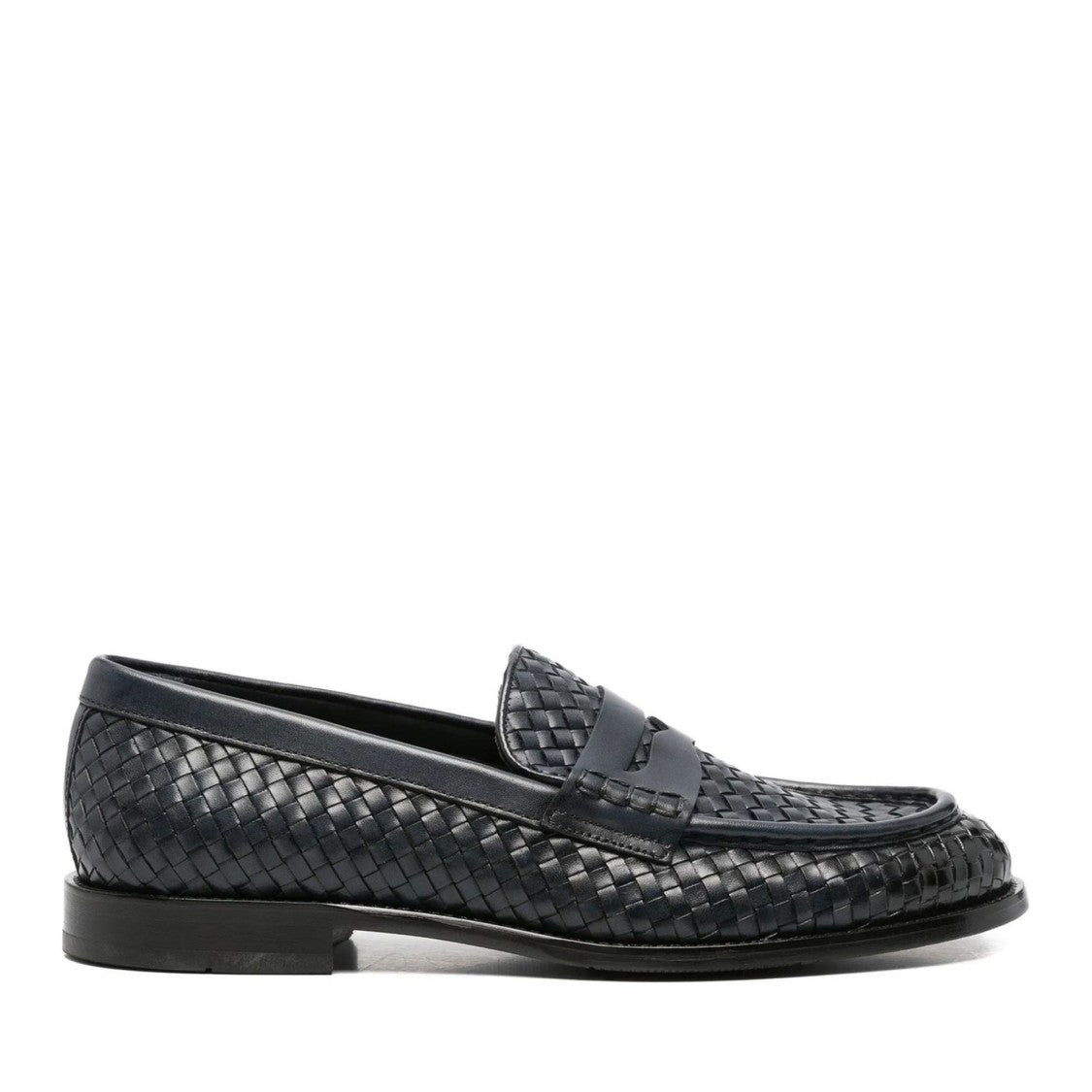 John Harrison Blue Woven Leather Penny Strap Loafers