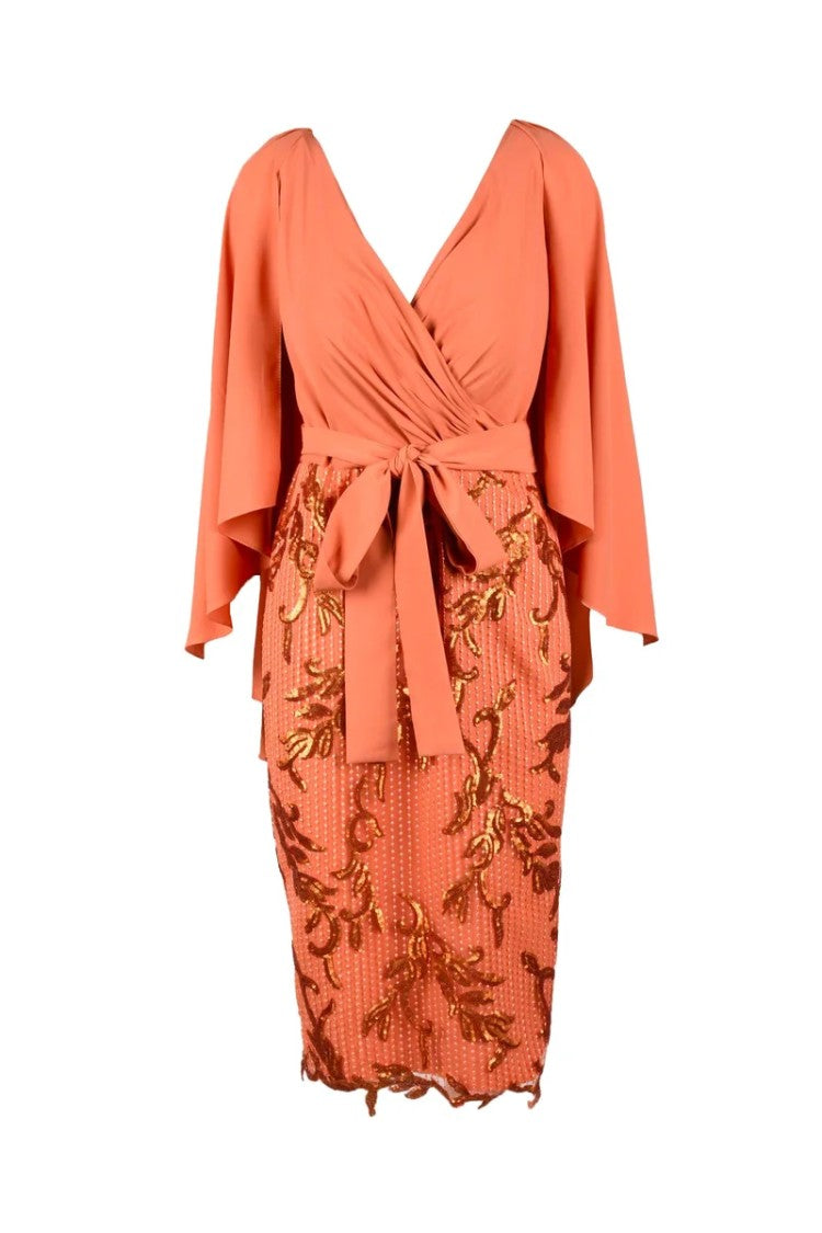 Maestri Wrap-Style Midi Sheath Dress