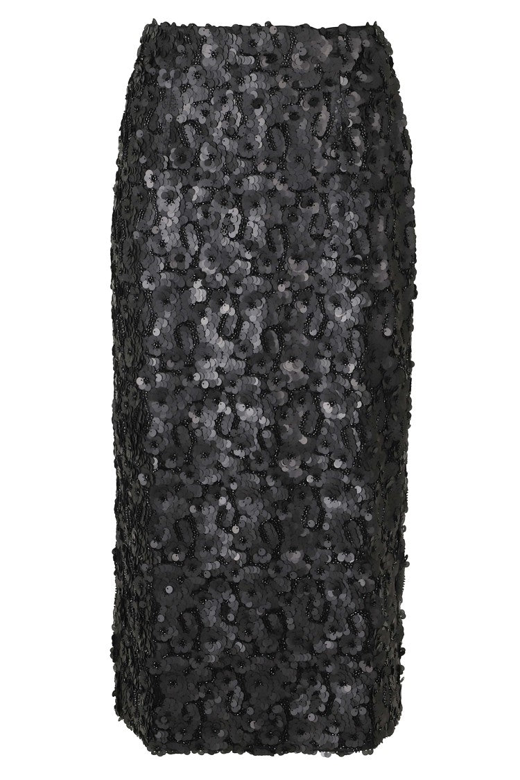 Herskind Black Anda Sequined Polyester Midi Skirt