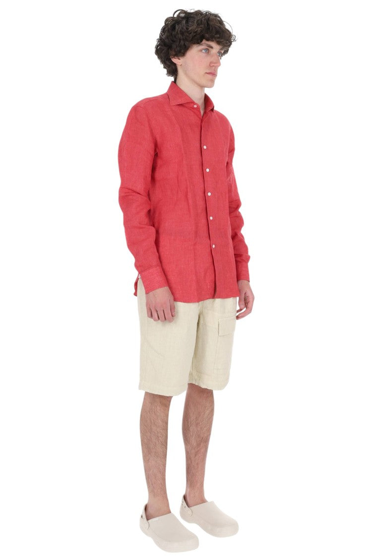 Borriello Red Pure Linen Casual Shirt