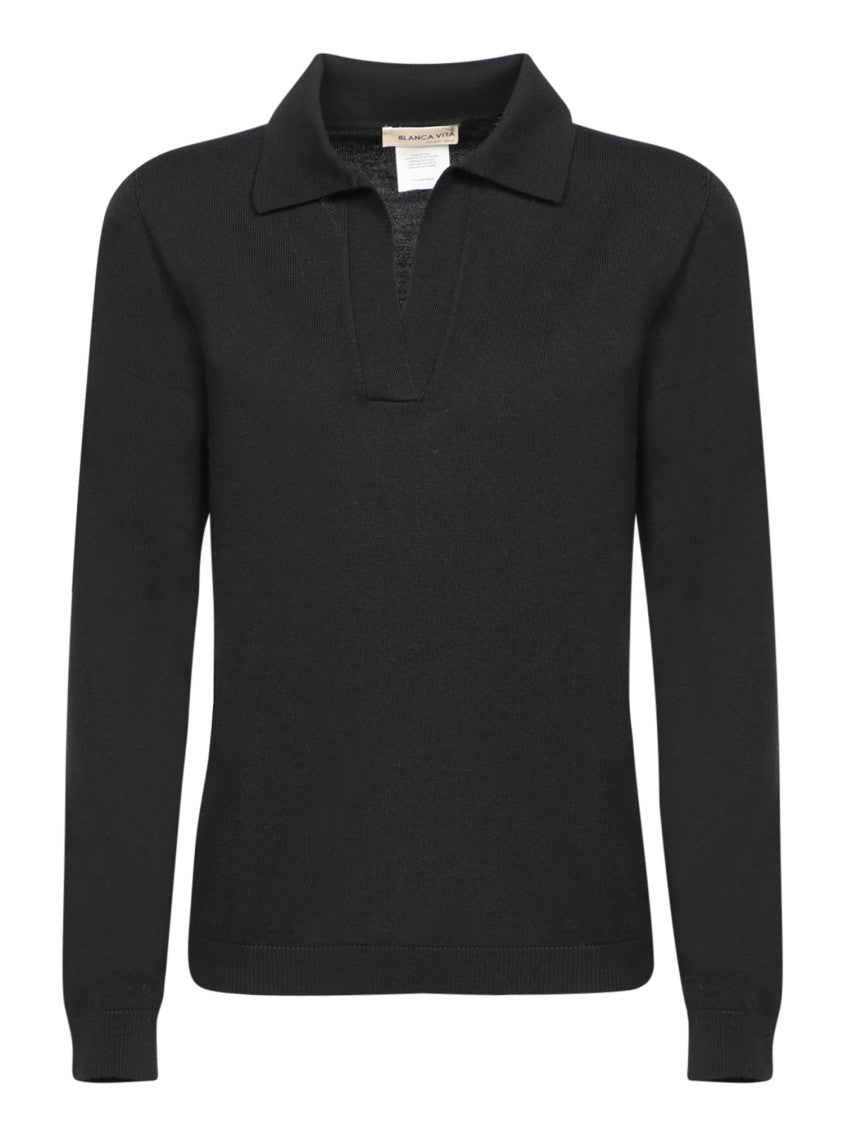 Blanca Vita Black Longsleeves Polo T-Shirt