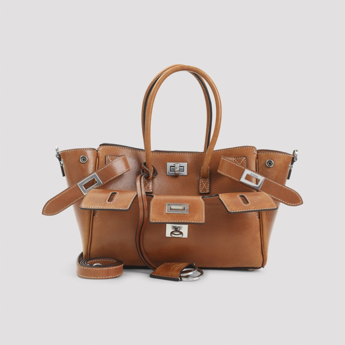 Balenciaga Structured Brown Lamb Leather Handbag