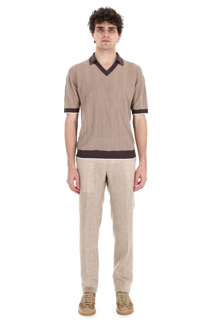 Ballantyne V-Neck Linen Tennis Polo