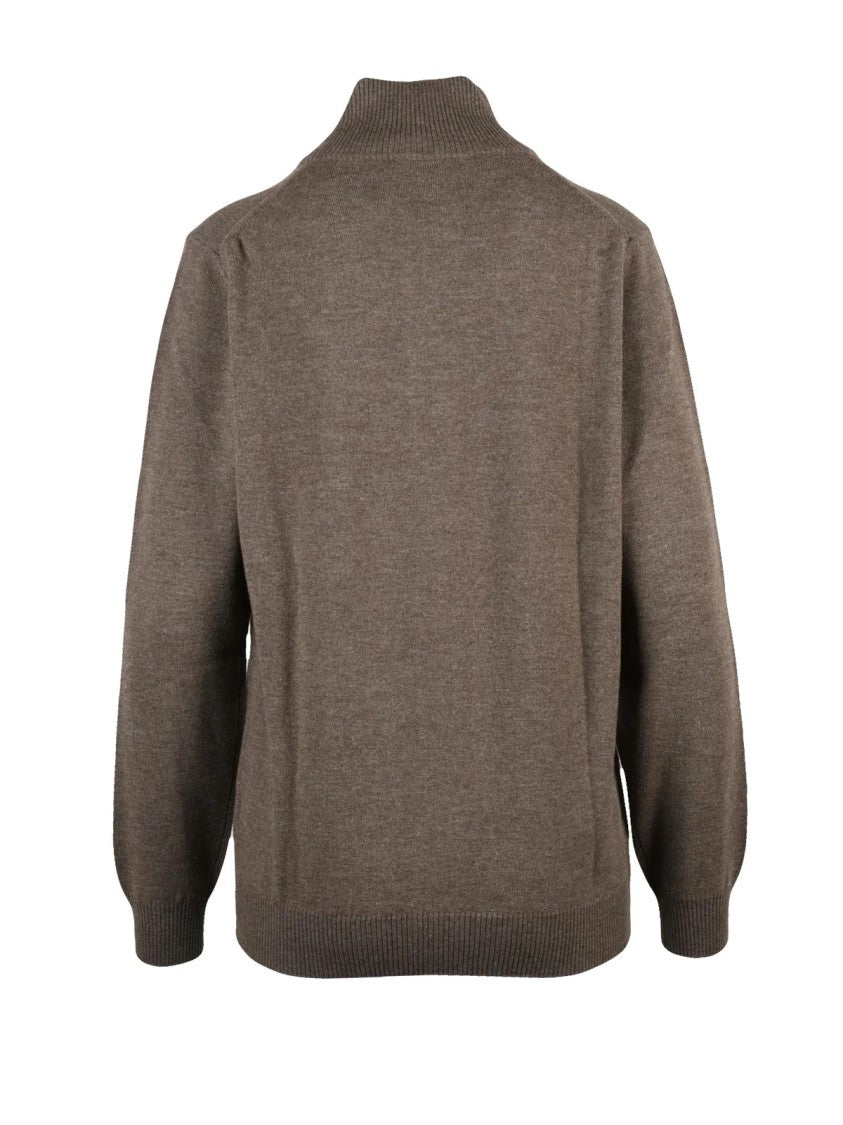 Kangra Brown Mock Neck Wool-Blend Cardigan