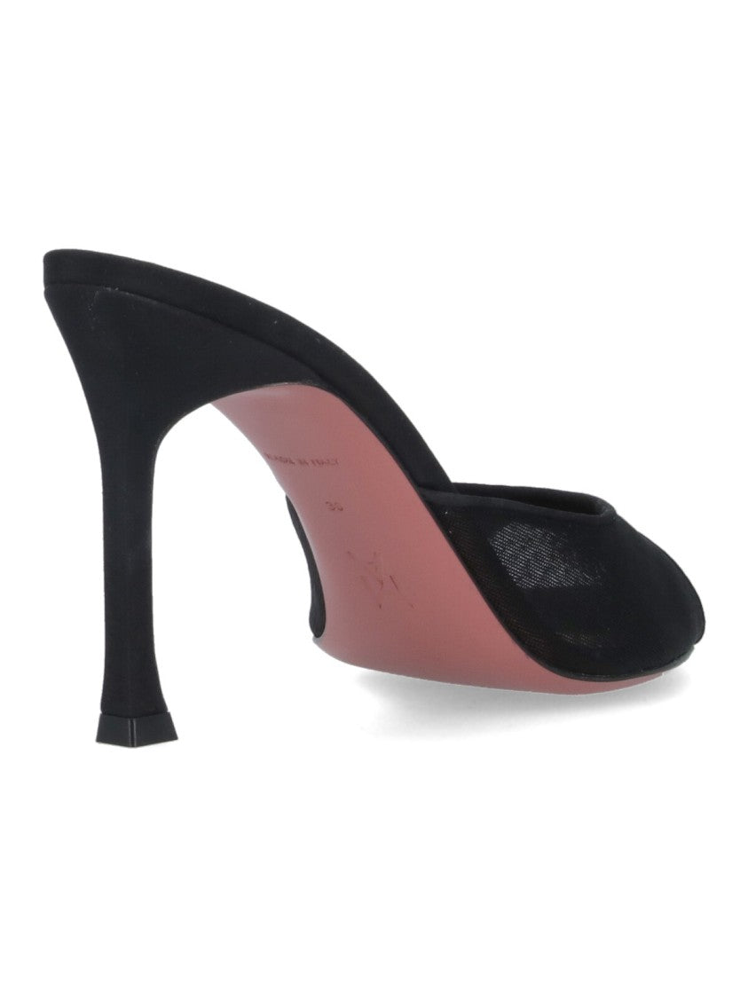 Amina Muaddi Black Alexa Square Toe Silk Mules