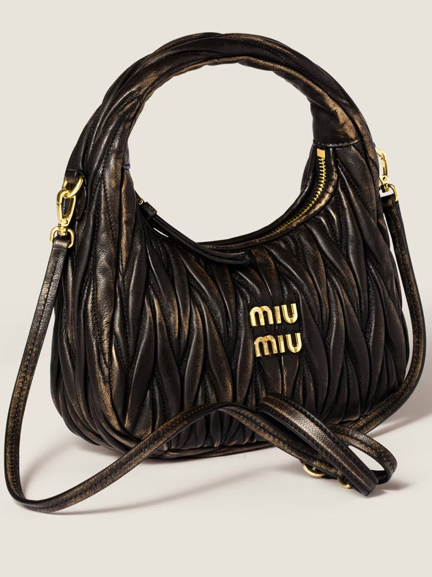 Miu Miu Caffee Brown Hobo Wander Ruched Leather Handbag