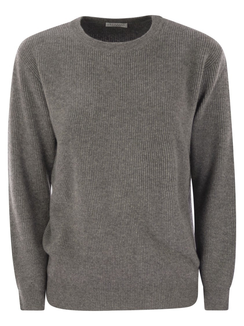 Brunello Cucinelli English Rib Cashmere Sweater With Monile