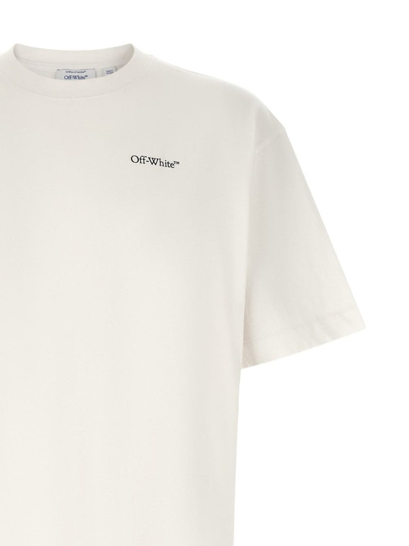 Off-White Crew Neck T-Shirt With Logo Print And Side Splits