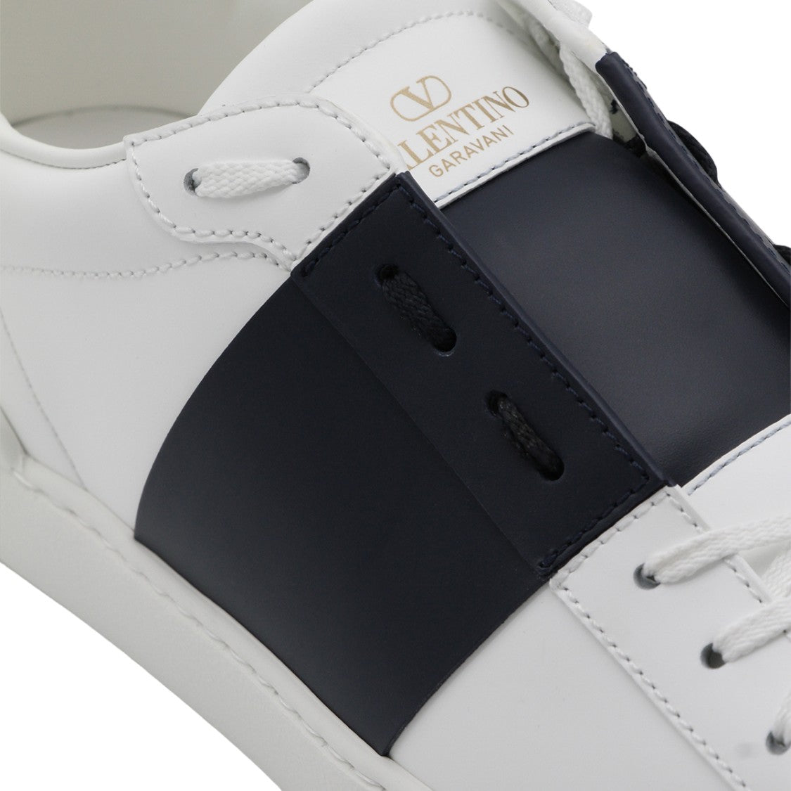 Valentino Garavani White Leather Sneakers With Bold Black Strap