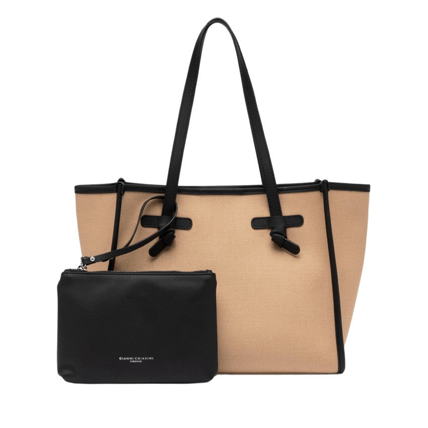Marcella Structured Canvas Handbag With Contrasting Leather Accents