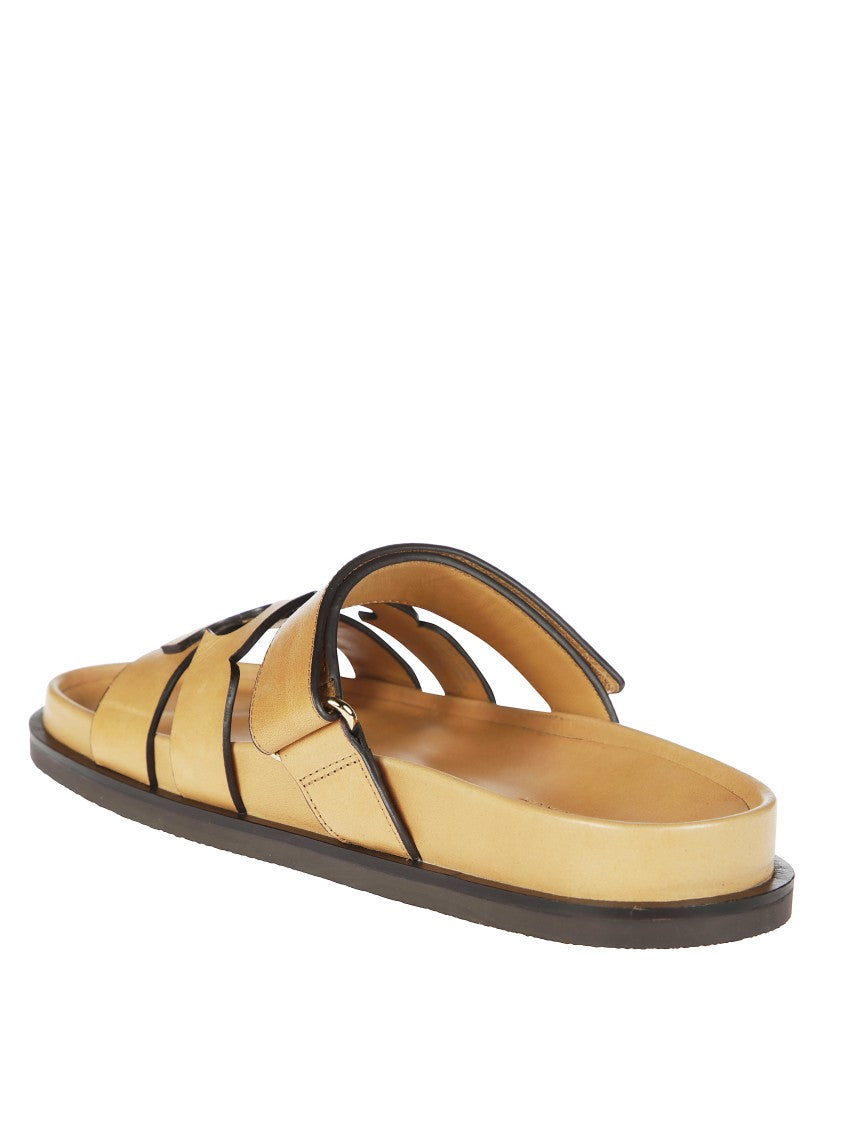 Tory Burch Double-Strap Closure Slides With Elegant Buckle Detail