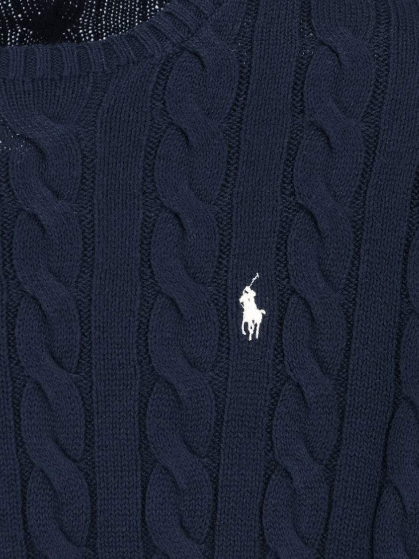 Polo Ralph Lauren Blue Cable Knit Crewneck Cotton Sweater
