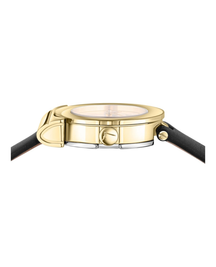 Ferragamo Gancino Strap Watch With Yellow Gold Case