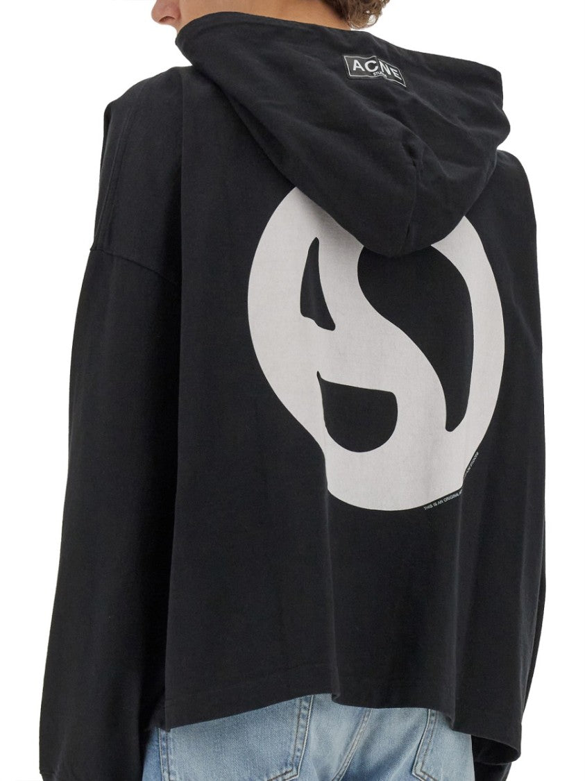 Acne Studios Cropped Boxy Hoodie With Drawstring And Graphic Accent